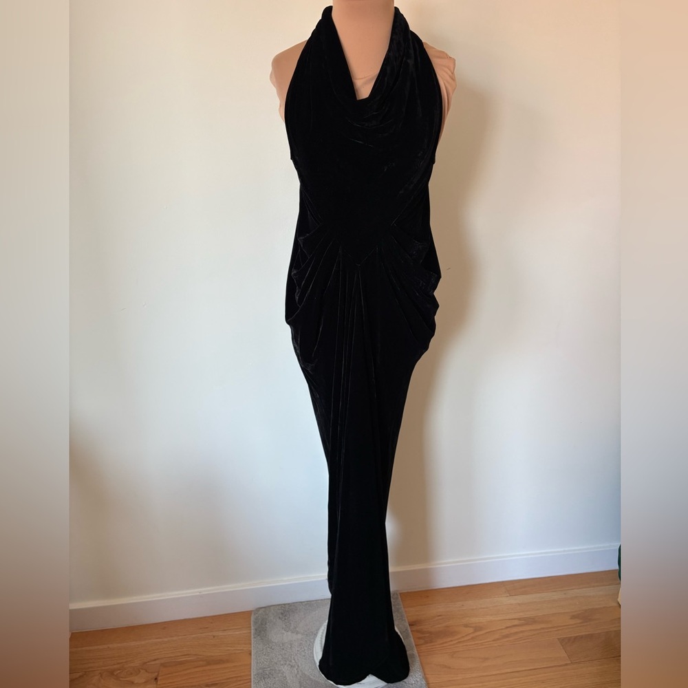 Rick Owens Limo F/W 2011 Velvet Silk Draped Cowl Neck Black Evening Gown EUC S